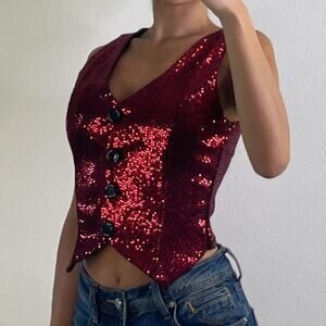 Red Sequined Vest Top M